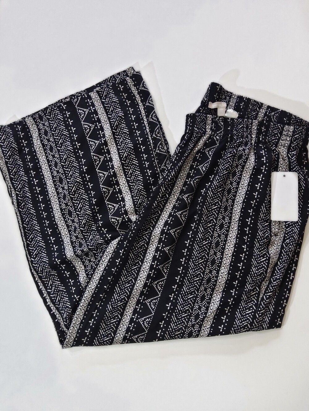 Woman Within Palazzo Pants 22W Black White Geometric Wide Leg High Rise Casua